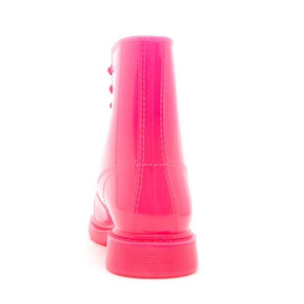 Neon Fuchsia Lace Up Combat Style Rain Boots - Picture 4 of 6